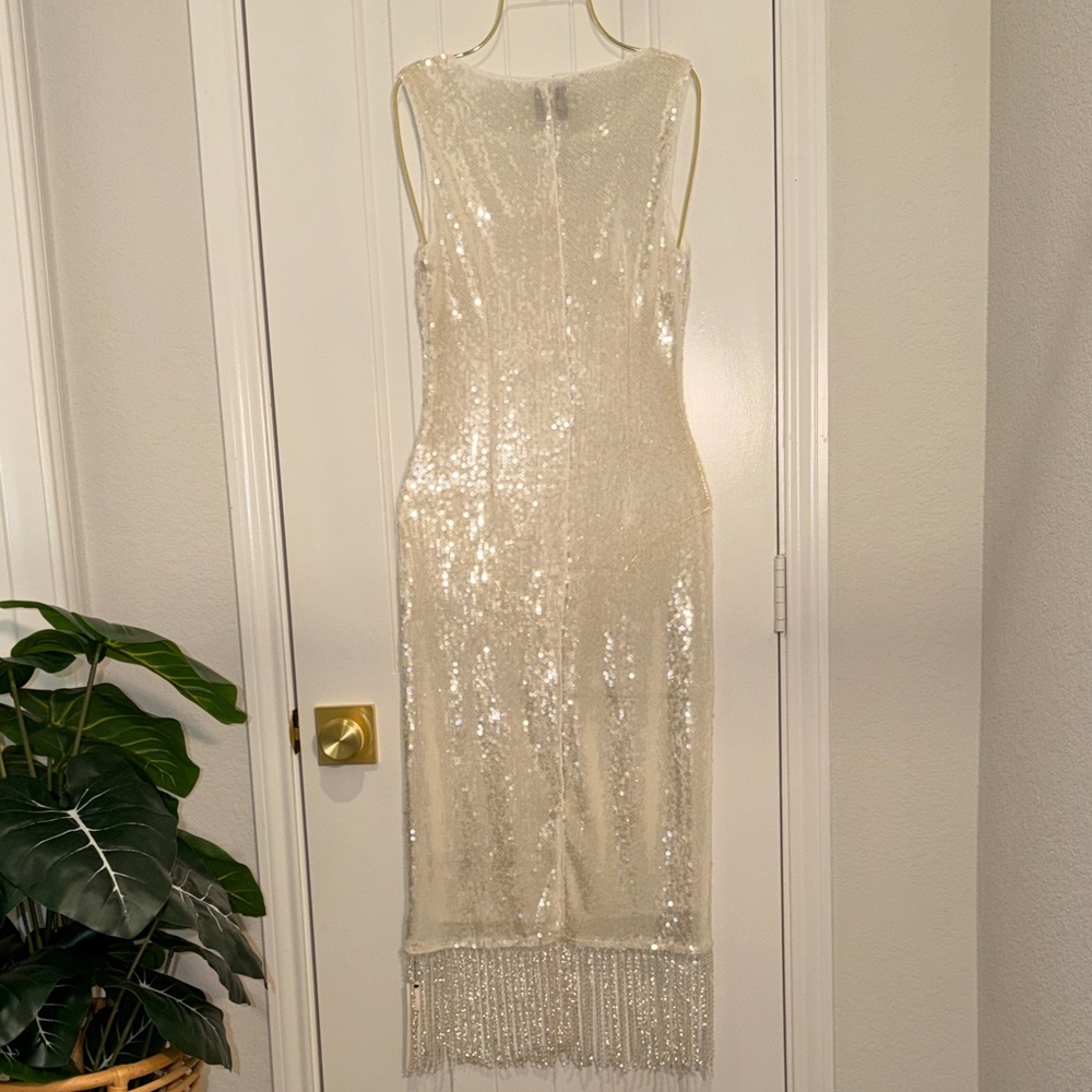 Reformation Ivory Sequin Fringe Midi Dress - Picture 11 of 15